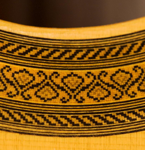The close-up of a rosette of a 2009 Mariano Tezanos &quot;Maestro&quot; classical guitar made with spruce and CSA rosewood