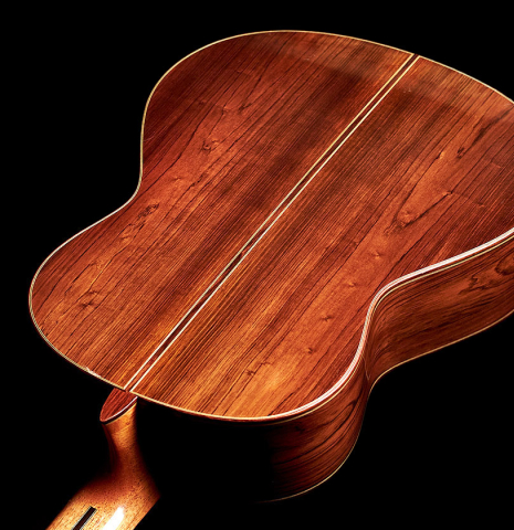 The back of a 1996 Tezanos-Perez classical guitar made with Spruce and CSA rosewood