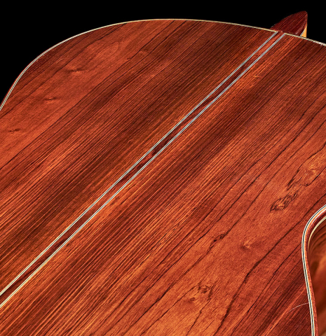 The back of a 1996 Tezanos-Perez classical guitar made with Spruce and CSA rosewood