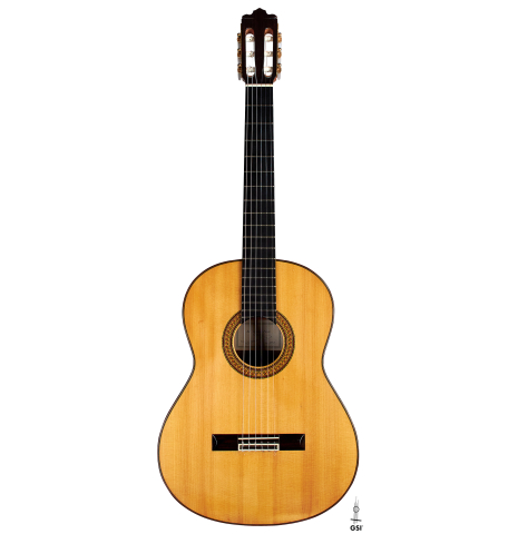 The front of a 1996 Tezanos-Perez classical guitar made with Spruce and CSA rosewood