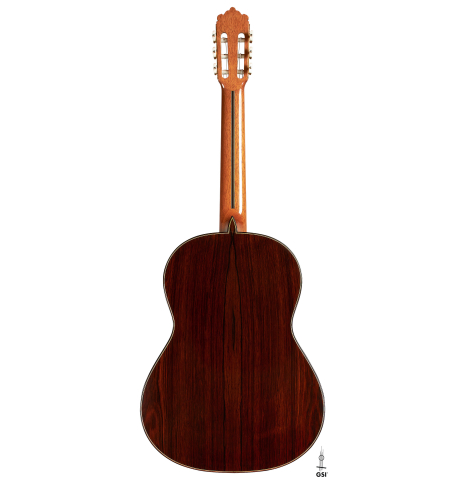 The back of a 2002 Tezanos-Perez classical guitar made with Spruce and CSA rosewood