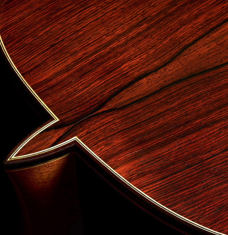 The back and heel of a 2002 Tezanos-Perez classical guitar made with Spruce and CSA rosewood
