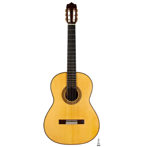The front of a 2002 Tezanos-Perez classical guitar made with Spruce and CSA rosewood