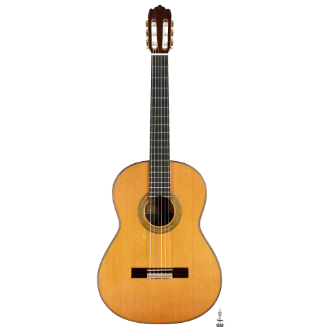 The front of a 2002 Tezanos-Perez "Concierto" classical guitar made with cedar and CSA rosewood