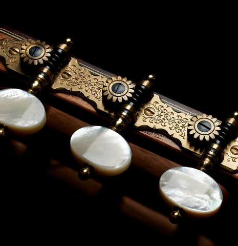 The Rodgers tuning machines of a 2006 Mariano Tezanos "Maestro" classical guitar (ex Scott Tennant) made of cedar and CSA rosewood
