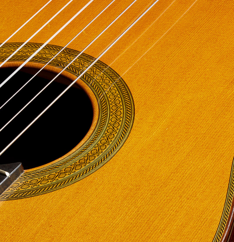 The soundboard of a 2006 Mariano Tezanos "Maestro" classical guitar (ex Scott Tennant) made of cedar and CSA rosewood