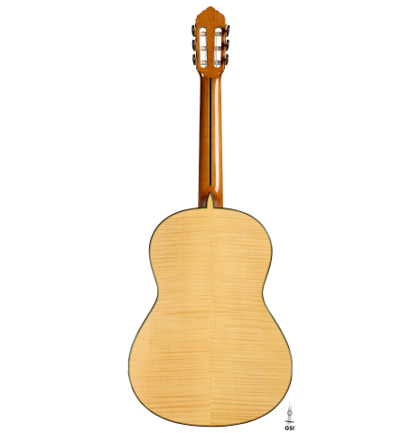 The back of a 2010 Sergio Tezanos classical guitar made of spruce and maple