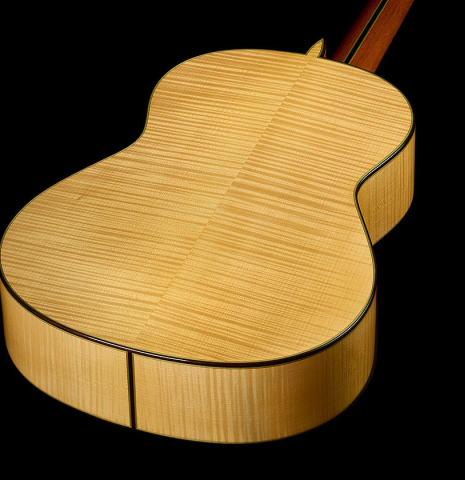 The back and sides of a 2010 Sergio Tezanos classical guitar made of spruce and maple