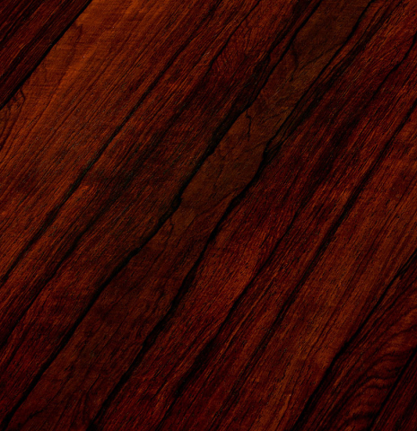 The back center seam of a 2007 Mariano Tezanos "Maestro" classical guitar made with spruce and CSA rosewood