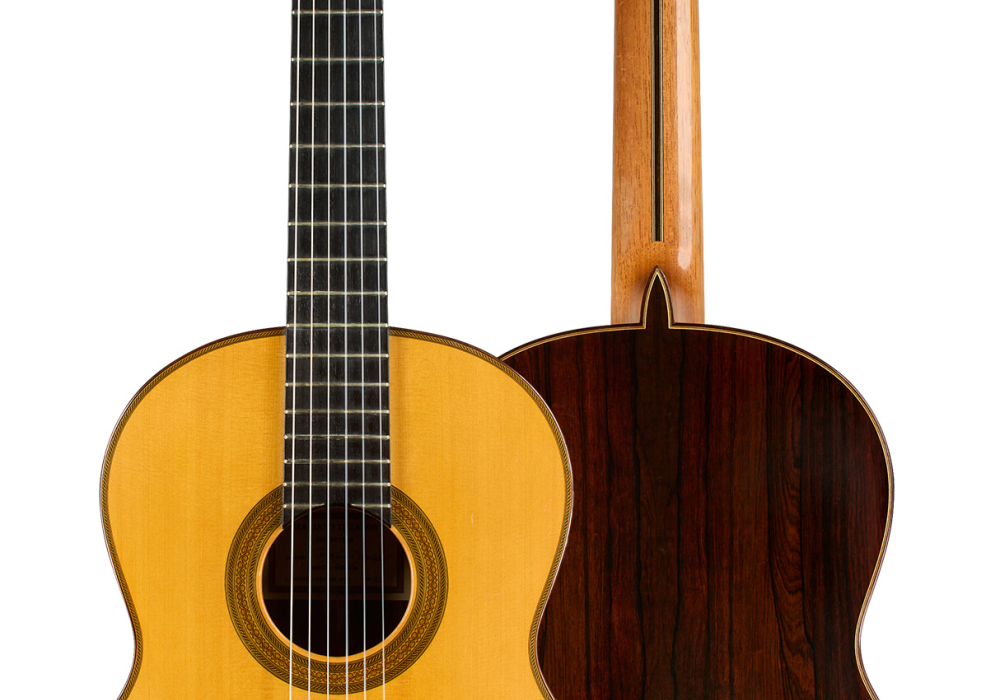 Front and back of a 2007 Mariano Tezanos Maestro classical guitar, spruce and CSA rosewood