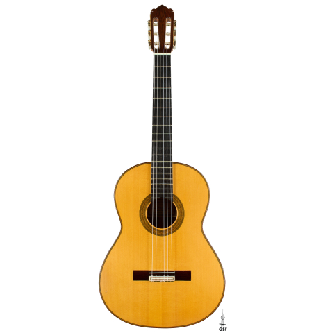 The front of a 2007 Mariano Tezanos "Maestro" classical guitar made with spruce and CSA rosewood