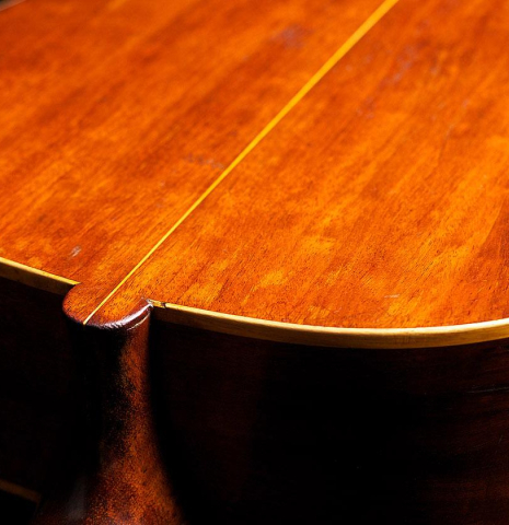 The back and heel of an 1888 Antonio de Torres SP/MH SE 115 classical guitar.