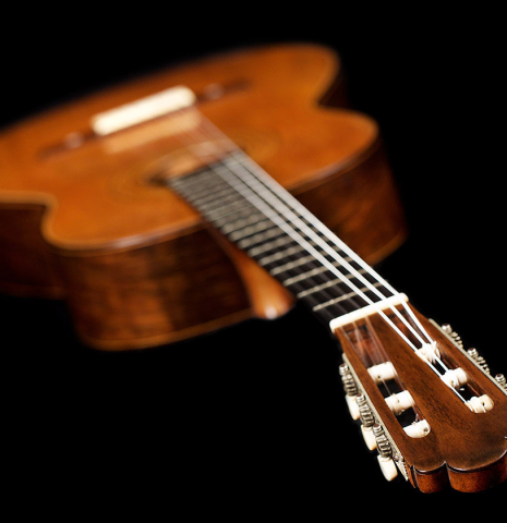 The headstock of Francisco Tarrega's 1888 Antonio de Torres &quot;SE 114&quot; made of spruce and CSA rosewood