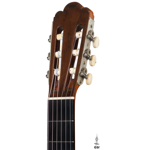 The headstock of Francisco Tarrega's 1888 Antonio de Torres &quot;SE 114&quot; made of spruce and CSA rosewood