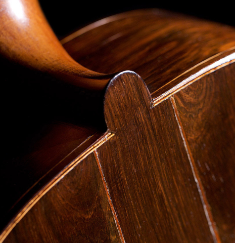 The back and heel of Francisco Tarrega's 1888 Antonio de Torres &quot;SE 114&quot; made of spruce and CSA rosewood