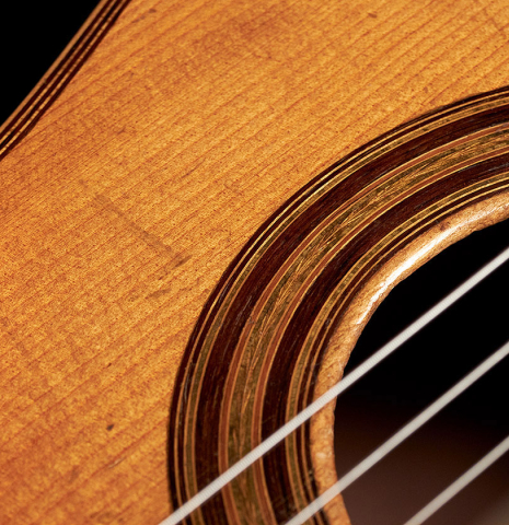 Detail of the rosette of an 1887 Antonio de Torres SP/MH SE 105 classical guitar.