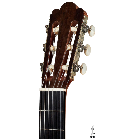 The headstock of a 1887 Antonio de Torres SP/MH SE 105 classical guitar.