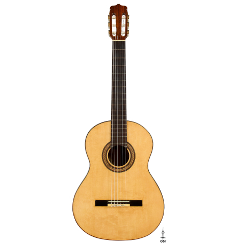 The front of a 1981 Dake Traphagen classical guitar made of spruce and CSA rosewood