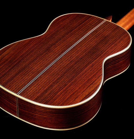 The back and sides of a Wataru Tsuji "S-2" SP/IN made with spruce top and Indian rosewood back and sides