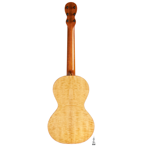The back of a 2024 Mark Usherovich "Romantic" classical guitar made of spruce and maple