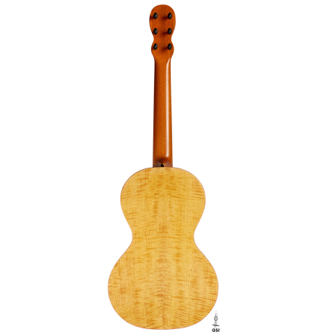 The back of a 2024 Mark Usherovich "Romantic" classical guitar made of spruce and maple