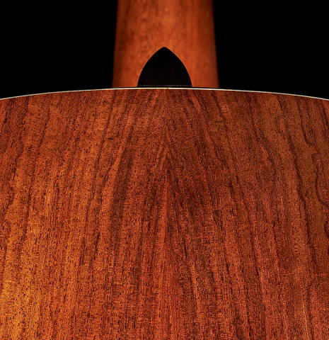 The back and heel cap of a 2015 Angelo Vailati classical guitar (ex Gianvito Pulzone) made of spruce and Indian rosewood