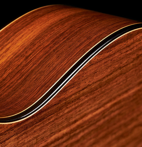 The back, side and back binding of a 2015 Angelo Vailati classical guitar (ex Gianvito Pulzone) made of spruce and Indian rosewood
