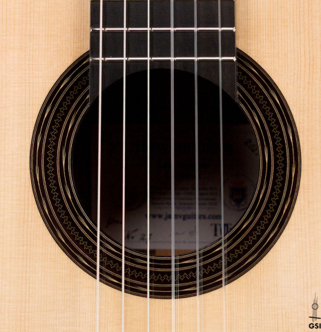 The rosette of a 2021 Hans van Velzen "1917 Garcia" classical guitar made with Spruce and Indian rosewood