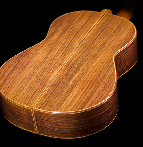 The back and sides of a 2021 Hans van Velzen &quot;1917 Garcia&quot; classical guitar made with Spruce and Indian rosewood