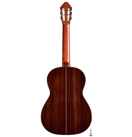 The back of a 2006 Manuel Velazquez classical guitar made with spruce and CSA rosewood.