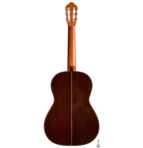 The back of a 1955 Manuel Velazquez classical guitar made of spruce and CSA rosewood