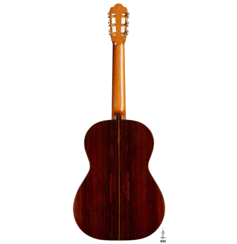 The back of a 1960 Manuel Velazquez classical guitar made of spruce and CSA rosewood