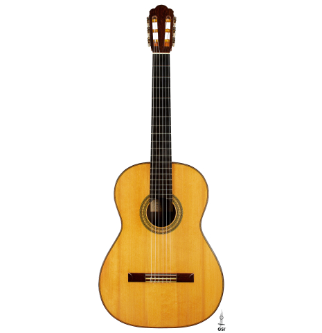 The front of a 1960 Manuel Velazquez classical guitar made of spruce and CSA rosewood