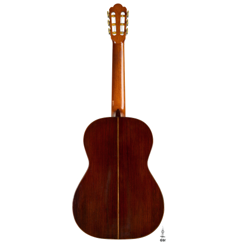The back of a 1958 Manuel Velazquez classical guitar made of spruce and CSA rosewood
