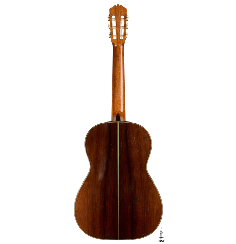 The back of a 1951 Manuel Velazquez classical guitar made of spruce and CSA rosewood