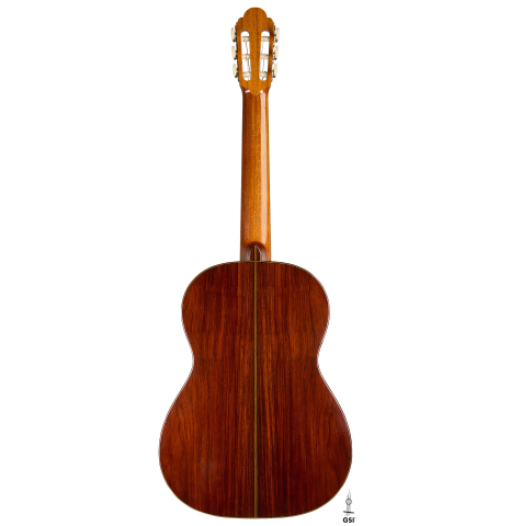 The back of a 1996 Manuel Velazquez classical guitar made of spruce and CSA rosewood
