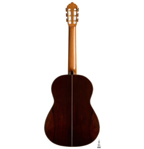 The back of a 2025 Jose Vigil classical guitar made of cedar and CSA rosewood