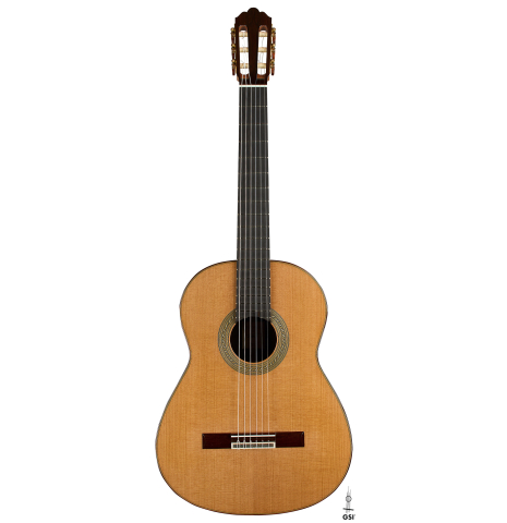 The front of a 2025 Jose Vigil classical guitar made of cedar and CSA rosewood