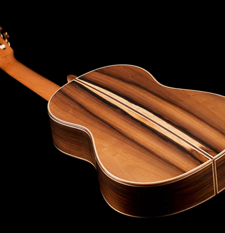 The back and sides of a 2022 Otto Vowinkel classical guitar made with spruce soundboard and CSA rosewood.
