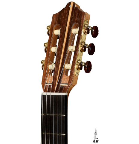 The headstock of a 2026 Otto Vowinkel classical guitar made of spruce and CSA rosewood