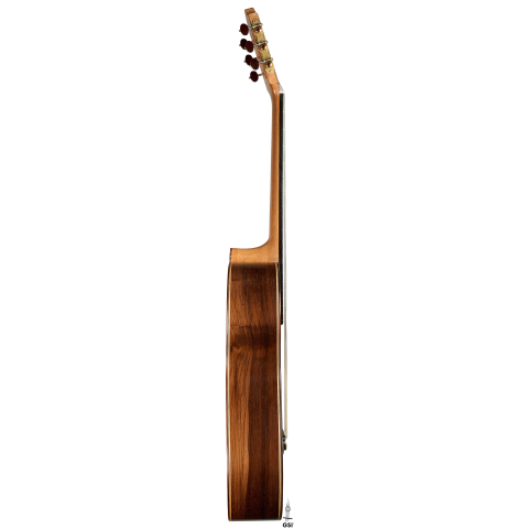 The side of a 2026 Otto Vowinkel classical guitar made of spruce and CSA rosewood