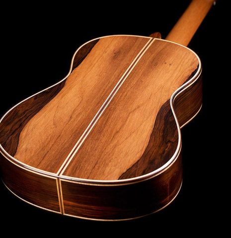 The back and sides of a 2015 Otto Vowinkel classical guitar made of spruce and CSA rosewood