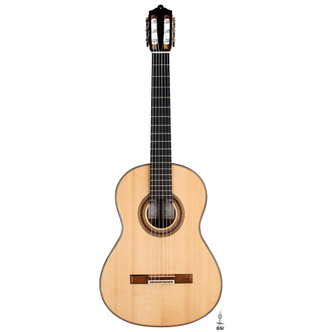The front of a 2015 Otto Vowinkel classical guitar made of spruce and CSA rosewood