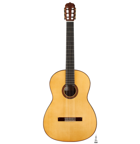 The front of an Otto Vowinkel "2a Baritone" classical guitar made with spruce top and Indian rosewood back and sides.