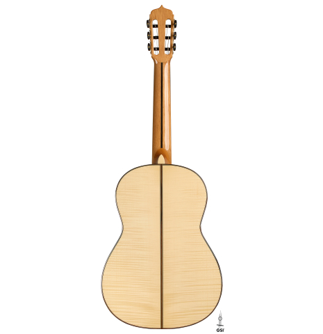 The back of an Otto Vowinkel "2a" classical guitar made with spruce top and maple back and sides.