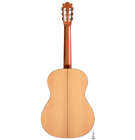 The back of a 2022 Angela Waltner classical guitar on a white background.