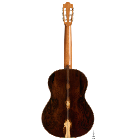 The back of a 2025 Julia Wenzel classical guitar made of cedar and CSA rosewood