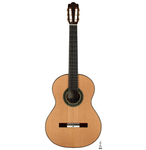 The front of a 2025 Julia Wenzel classical guitar made of cedar and CSA rosewood