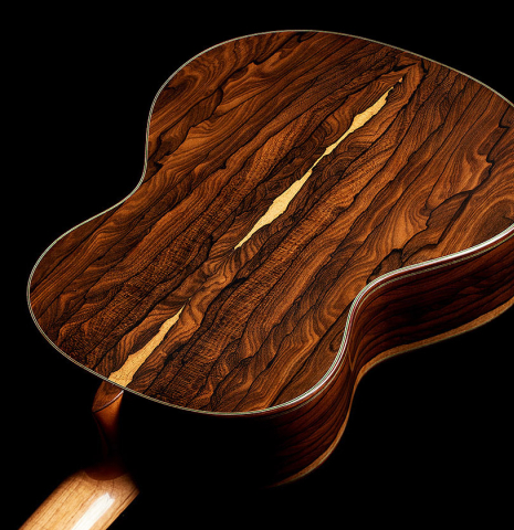 The back and sides of a 2024 Julia Wenzel classical guitar made of spruce and ziricote