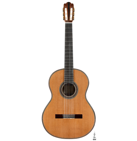 The front of a 2026 Julia Wenzel classical guitar made of cedar and Indian rosewood